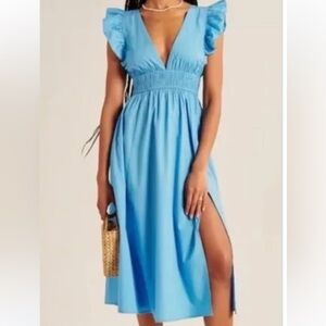Abercrombie & Fitch Blue Flutter Sleeve Midi Dress